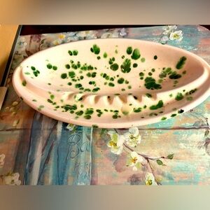 Vintage Oval Speckled Ceramic Ashtray